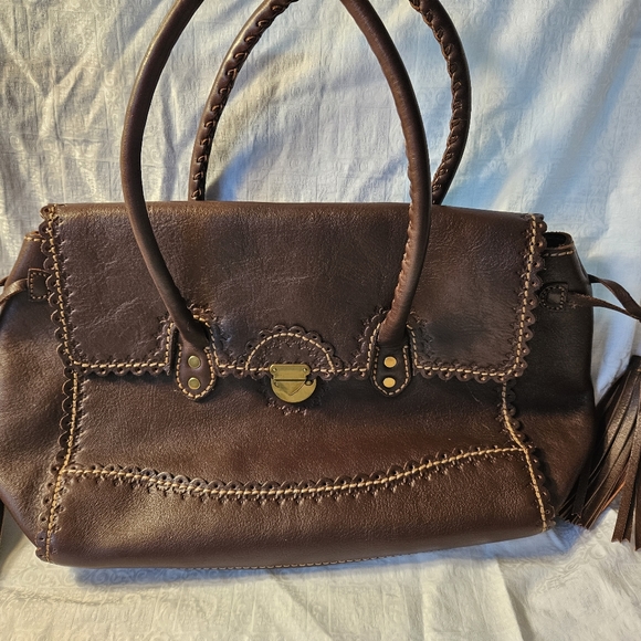Isabella Fiore Catherine Casablanca Brown Tassel Leather Satchel - Picture 8 of 11